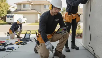 Royal Oak, MI plumber inspecting leak detection equipment for hidden pipe leaks