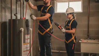 Royal Oak, MI plumber repairing plumbing for a local residential service call